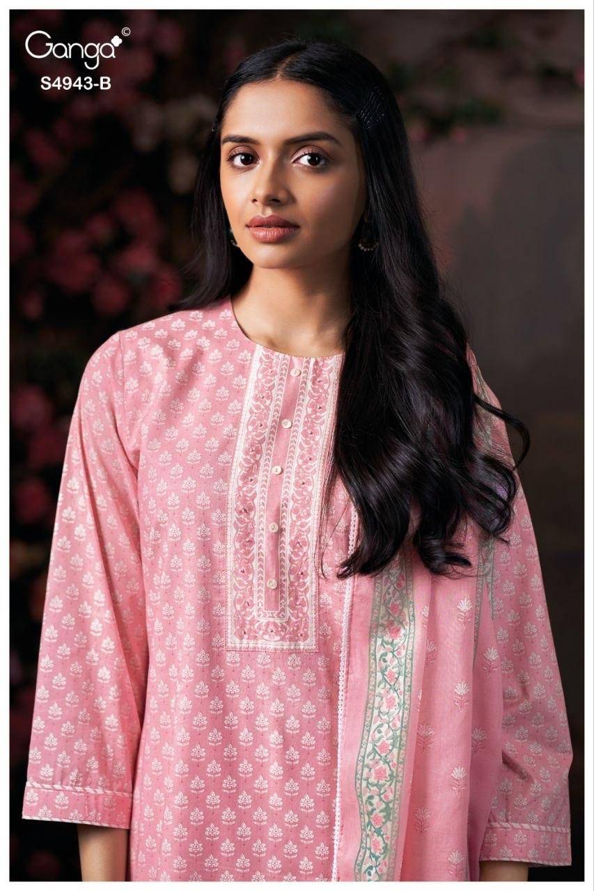ELYNDRA 4943 By GANGA FASHION 4943 A TO 4943 D Beautiful Festive Suits Stylish Colorful Fancy Casual Wear & Ethnic Wear PREMIUM COTTON Dresses At Wholesale Price